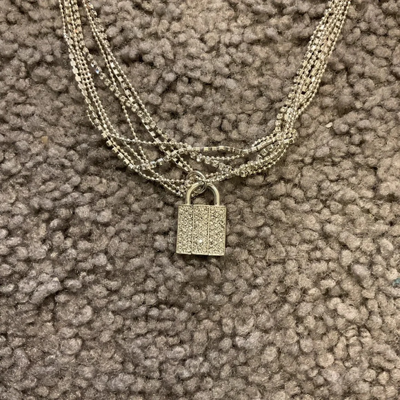 Vintage Bling Crystal Padlock Silver Necklace Jewelry Gift Goth, NWT - Picture 2 of 6